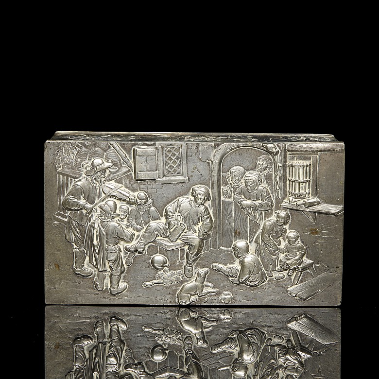 Silver box “Scenes of tavern”, 20th century