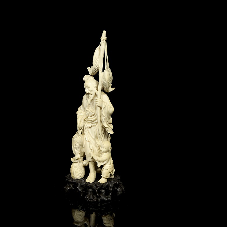 Carved ivory figure ‘Boy and fisherman’, early 20th century