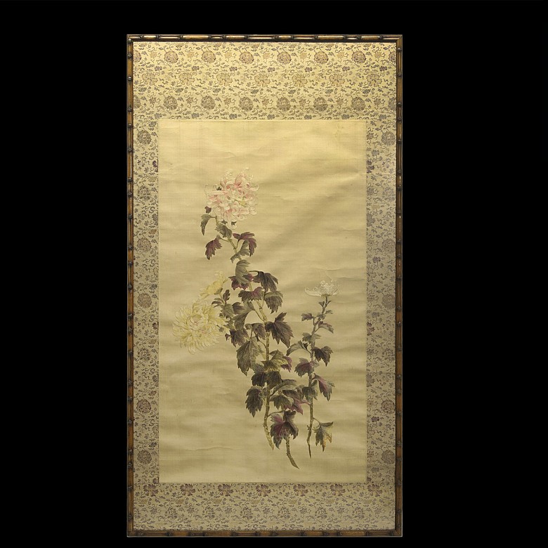 Embroidered silk panel, China, 20th century