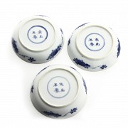 Set of three plates, blue and white, 20th century