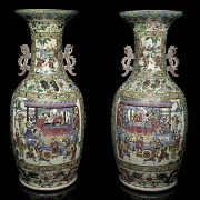 Pair of large porcelain vases, famille rose, Qing dynasty