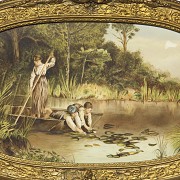 Ceramic plaque ‘Scene at the lake’, 19th-20th century