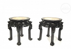 Pair of wooden stools, 20th century