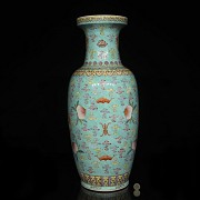 Large sky-blue vase with peaches, 20th century