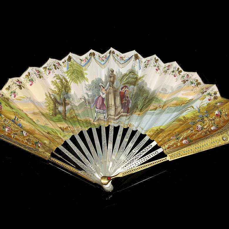 Fan with mother-of-pearl ‘Scenes in the Garden’, 19th century - 5