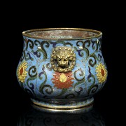 Pequeño incensario de bronce cloisonné, con marca Kangxi