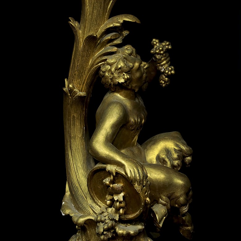 Gilded wooden pedestal with faun, 19th century