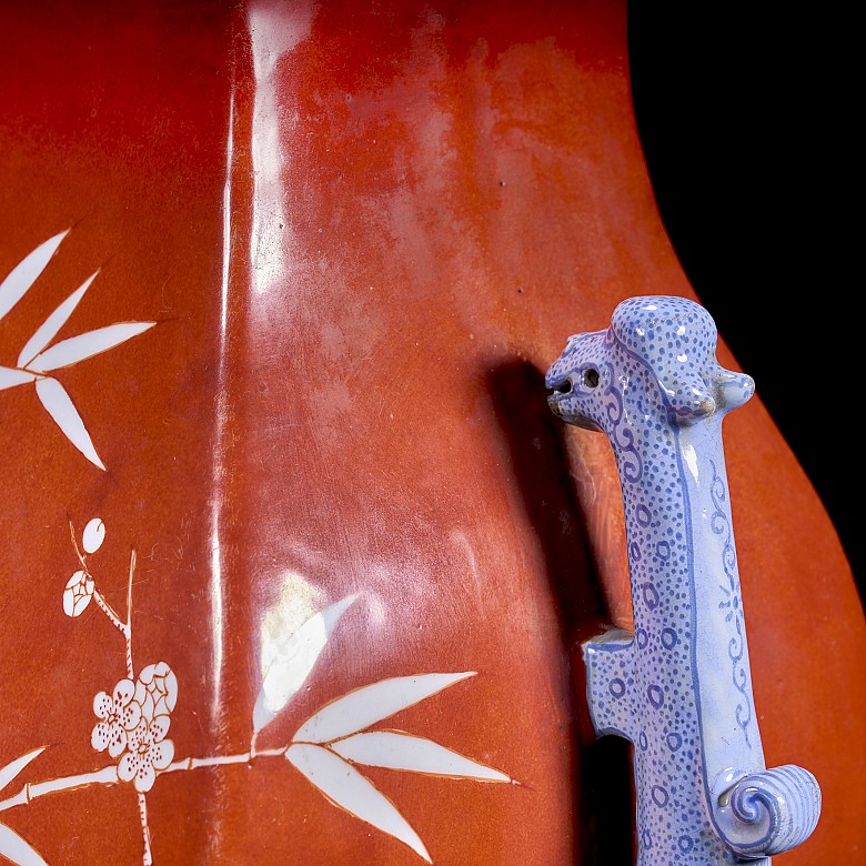 Zun vase with dragon's ears ‘Bamboo and cherry’, with Qianlong seal