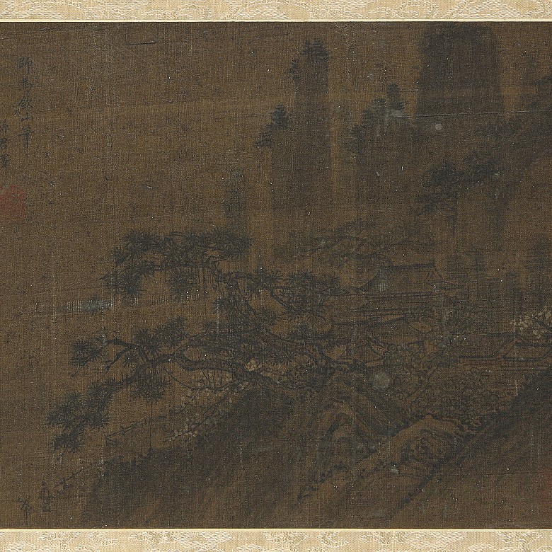 Chinese silk painting ‘Ancient Landscape’, Yuan dynasty