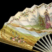 Fan with mother-of-pearl ‘Scenes in the Garden’, 19th century