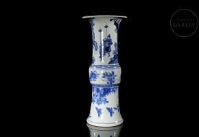 Blue-and-white porcelain ‘Gu’ vase ‘Characters and Nature’, Qing dynasty