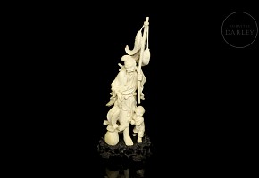 Carved ivory figure ‘Boy and fisherman’, early 20th century