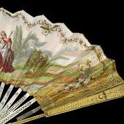 Fan with mother-of-pearl ‘Scenes in the Garden’, 19th century