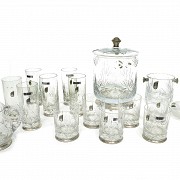 Glass cocktail set with silver foot and handles, 20th century