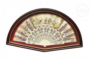 Bone fan with fan holder ‘Family scene’, 20th century