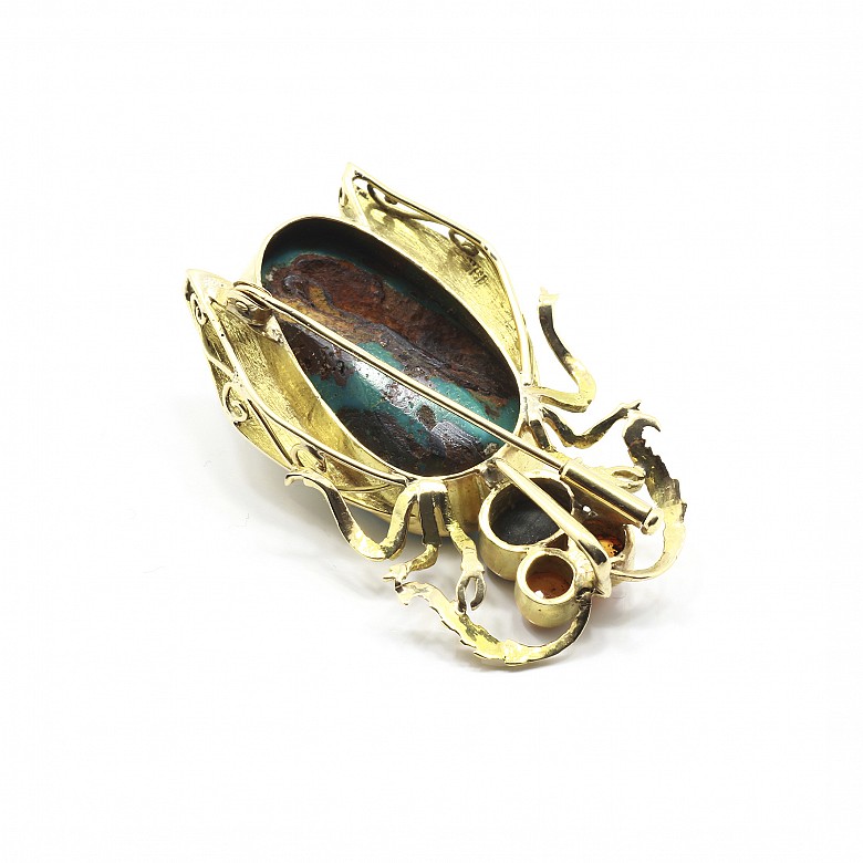 18k yellow gold and natural turquoise brooch