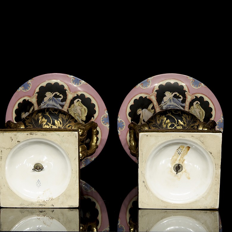 Pair of Sevres style porcelain urns, early 20th century