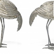 Pair of herons in Spanish silver, 20th century