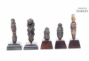 Lot of five handles of Kris, Indonesia