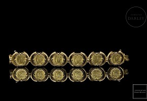 Bracelet of six coins Gold coins “ Five Mexican Pesos”