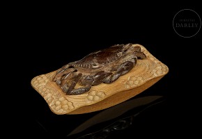 Carved wooden ink blotter ‘Crab’, 20th century