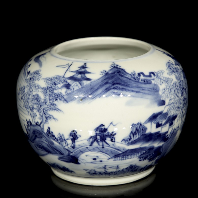 Blue and white porcelain vessel “Landscape”, Qing dynasty