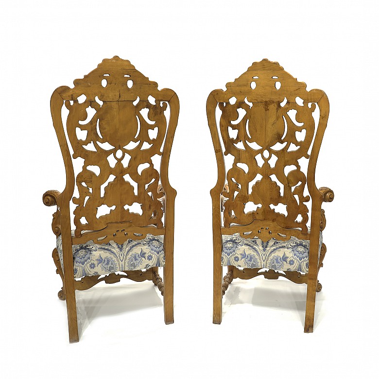 Pair of large oak armchairs, 20th century