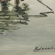 Watercolour (20th century) ‘Dock’ - 3