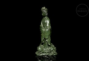 Green jade ‘Guanyin’ figurine, 20th century