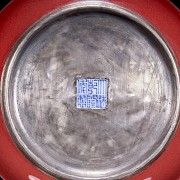 Glazed ware dish with silver foot, Qing dynasty