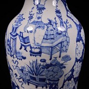 Pair of blue and white ‘Scenes and Plum Blossom’ vases, Qing Dynasty