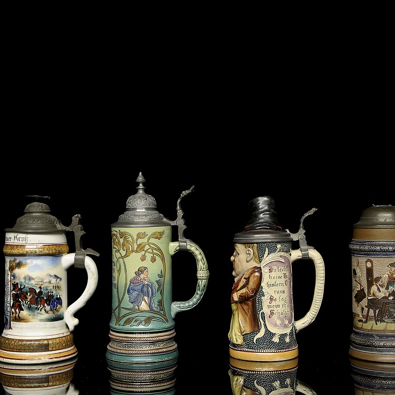 Four German glazed earthenware jugs, 20th century