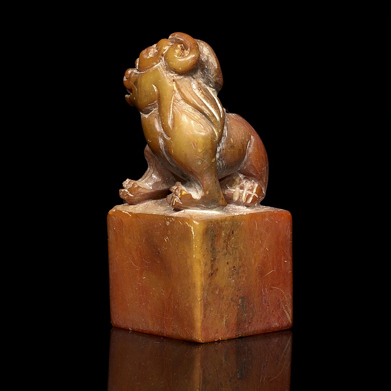 Red stone seal with lion and inscriptions, 20th Century