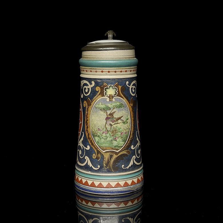 Large German ceramic beer stein, 20th century