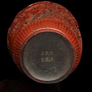 Pair of red lacquer vases, 20th century