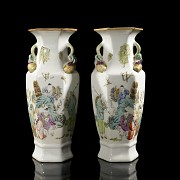 Pair of ‘Scene’ pink family vases, Qing dynasty