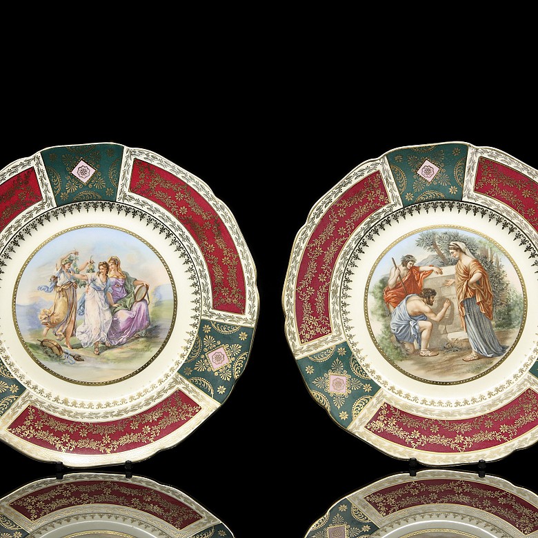 Pareja de platos de porcelana, JWK Carlsbad Bavaria, s.XX