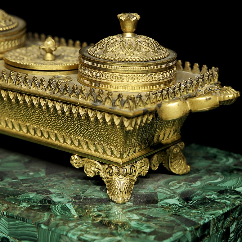 Louis XIV style scribe's desk on malachite, 19th century