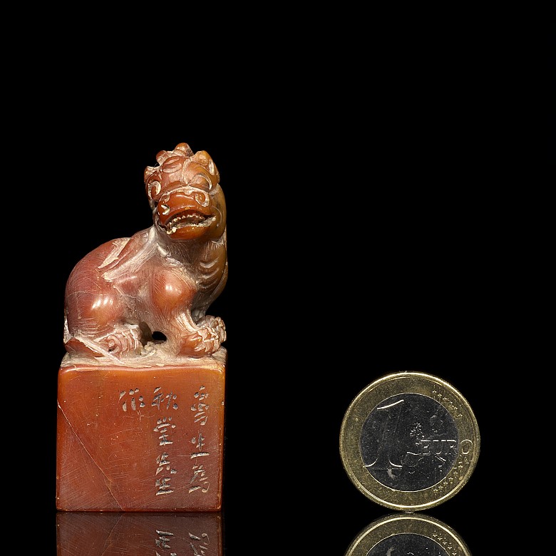 Red stone seal with lion and inscriptions, 20th Century