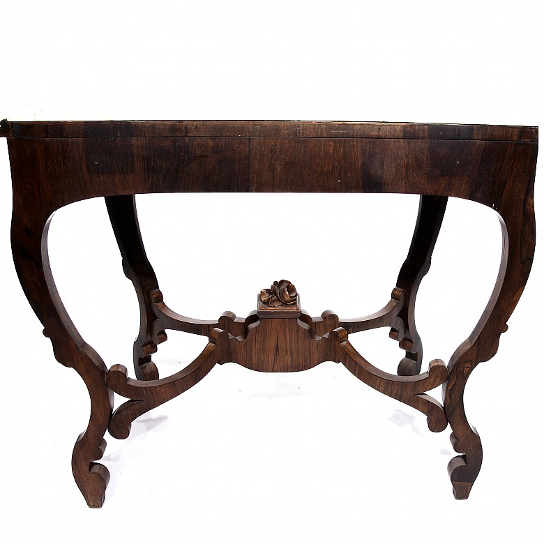 Silver marquetry console table, late 19th century