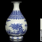 Jarrón de porcelana, azul y blanco, dinastía Qing, Tongzhi (1862 - 1874)