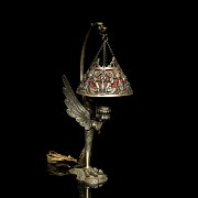 Metal table lamp with reliefs, 20th century