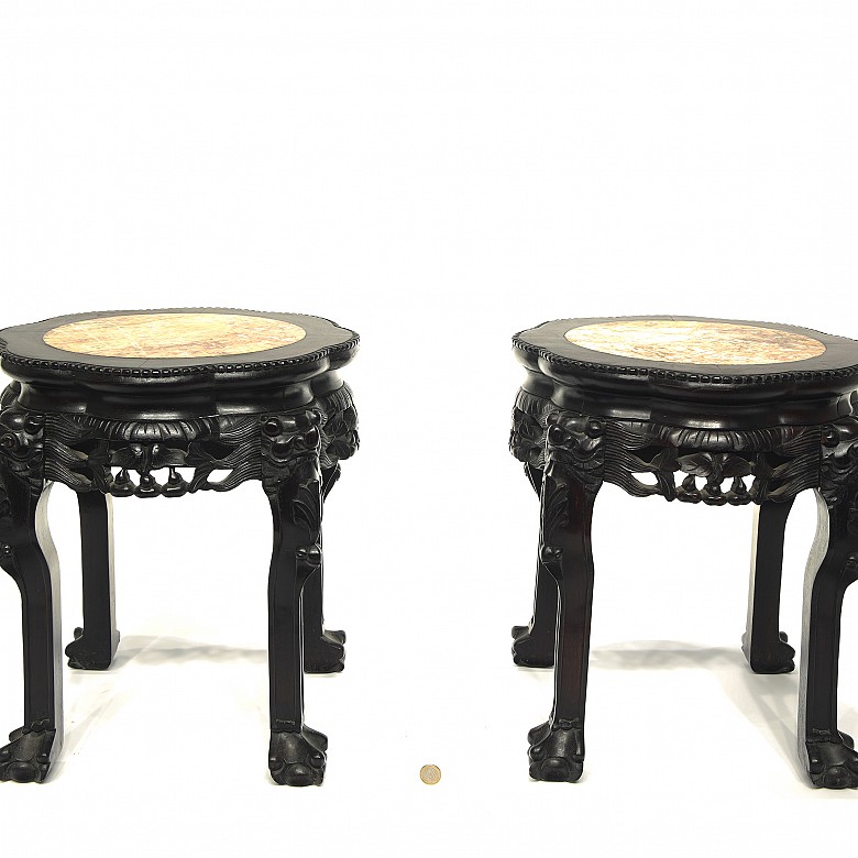 Pair of wooden stools, 20th century