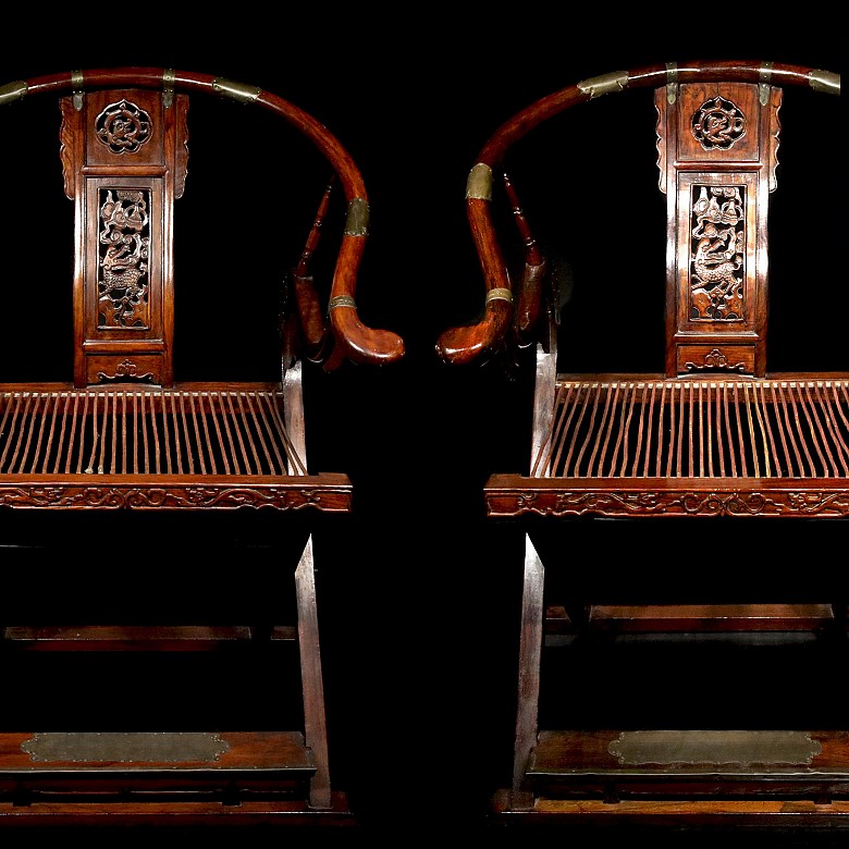 Chinese folding chairs in Ming style, 20th century