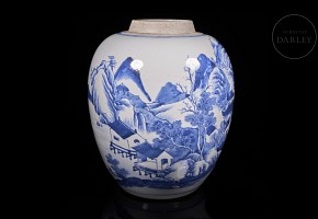 Blue-and-white porcelain vase ‘Landscape’, Qing dynasty