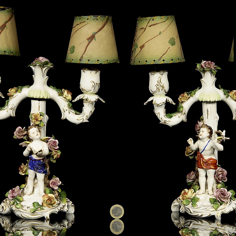 Candelabros de porcelana alemana, Volkstedt, S.XIX