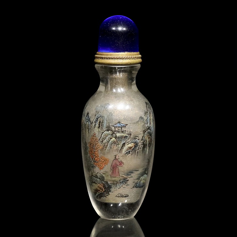 Botella de rapé de vidrio pintado, dinastía Qing, S.XIX