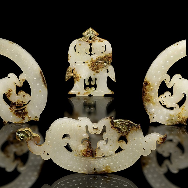 Set of four white jade ornaments, Warring States Period