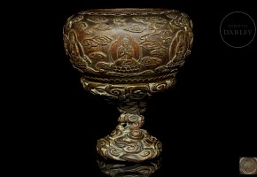 Carved wooden chenxiangmu ritual censer, Qing dynasty