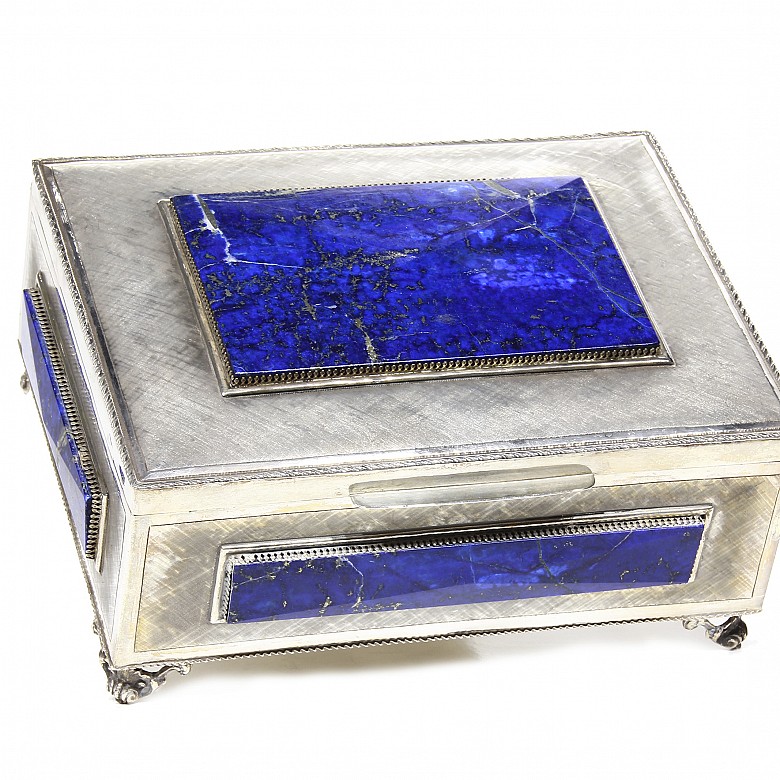 Silver box with lapis lazuli.